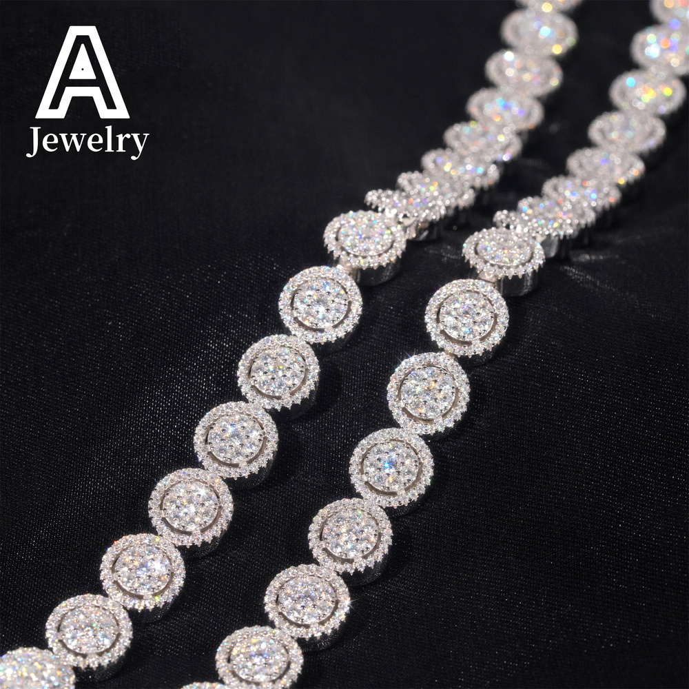 High Quality Fine Jewelry Sparkle Iced Out 10mm Flower 925 Sterling Silver Diamond Moissanite Bracelet