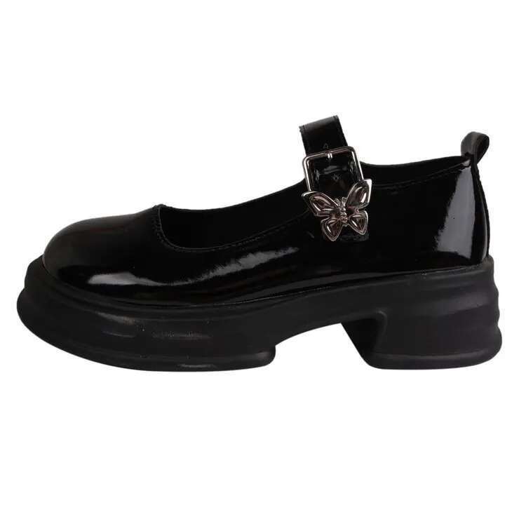 Shoes Woman All-Match Modis British Style Black Flats Oxfords New Cute Preppy Leather Retro PU Mary Janes Rubber Buckle Str