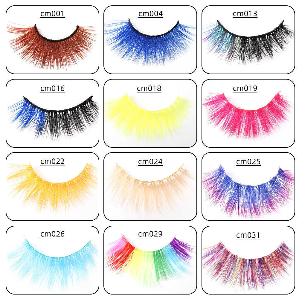 Colorful synthetic false eyelashes exaggerated stage creative makeup transparent stem thick and curly W250324