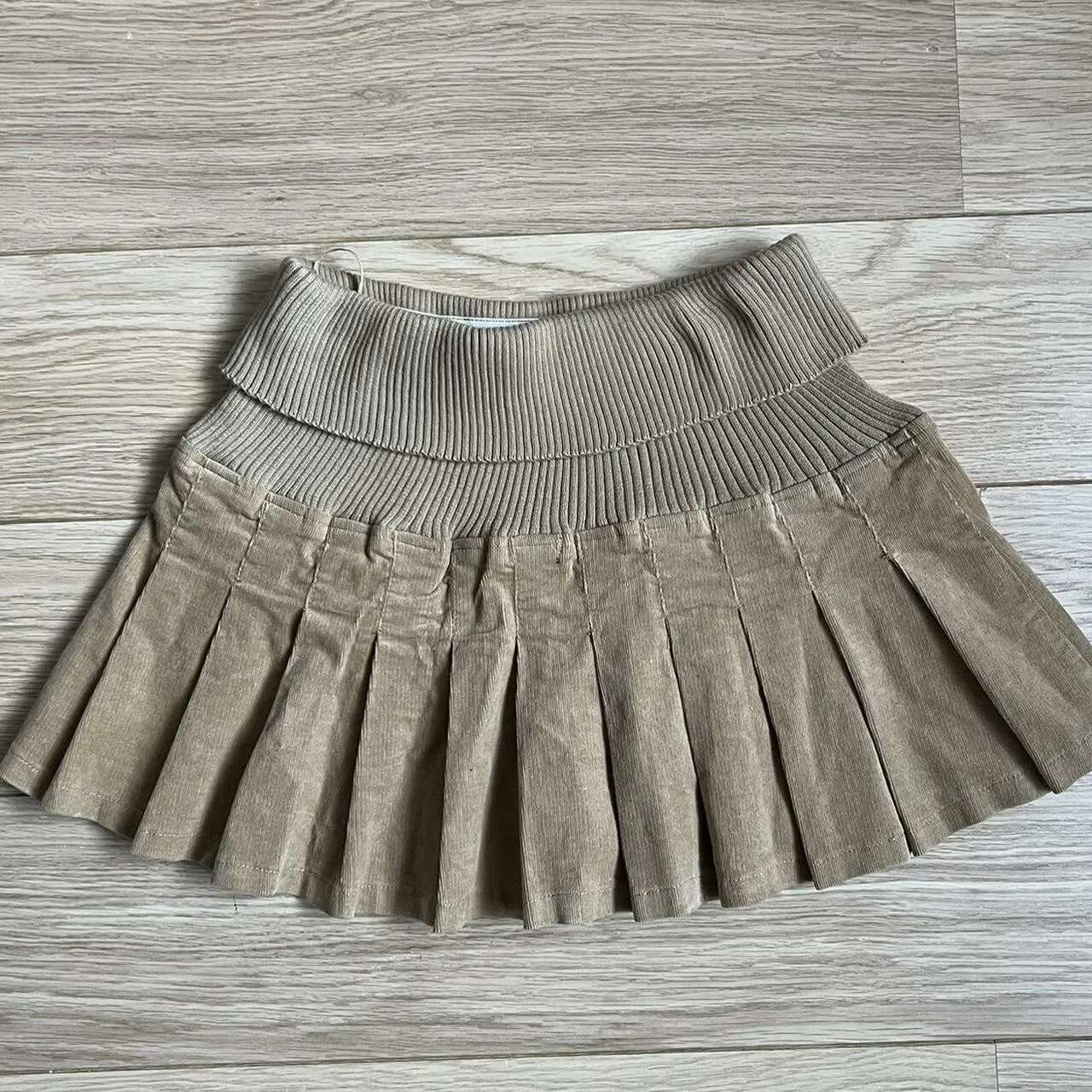 Y2k Ribbed Stretchy Waistband Mini Gothic Pleated Womens Haruku Autumn Winter Retro Apricot Black High Waist Skirt