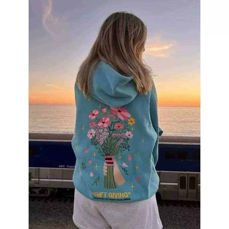 2025 new women's embroidered rotator sleeve thread Chasing Sunsets hoodie