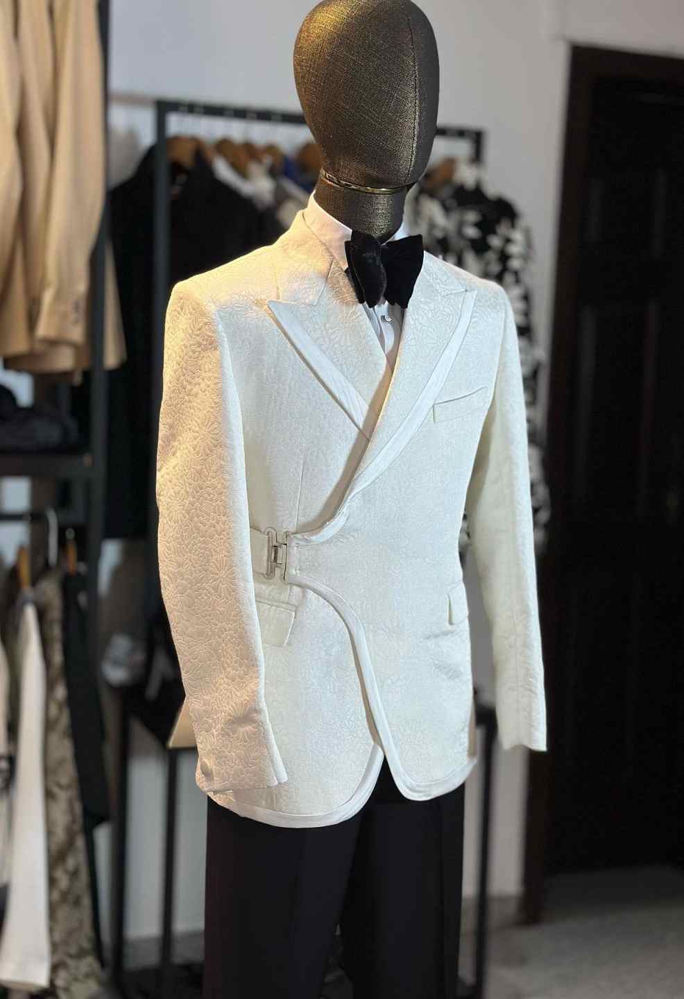 Simple Wedding Tuxedos Jacquard Drawstring Men Suit Peaked Lapel 1 Piece Set Jacket Party Groom Business Blazers Customized