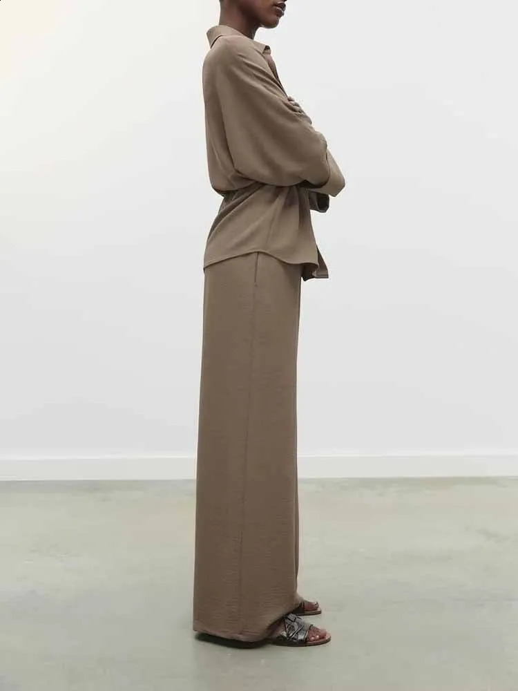 Spring womens clothing European and American style safari style drape long sleeve lapel shirt high waist pants suit 250324