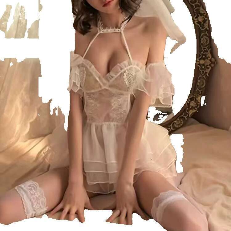 Hot Valentine's Day Gifts For Girlfriend Pure Transparent Lace White Mesh Wedding Dress Sexy Gerie