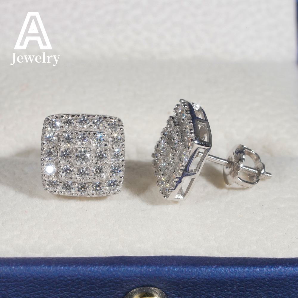 Hip Hop Jewelry Pass Diamond Tester Round Circle stud earrings VVS moissanite Ear Studs screw back earrings 925 Silver