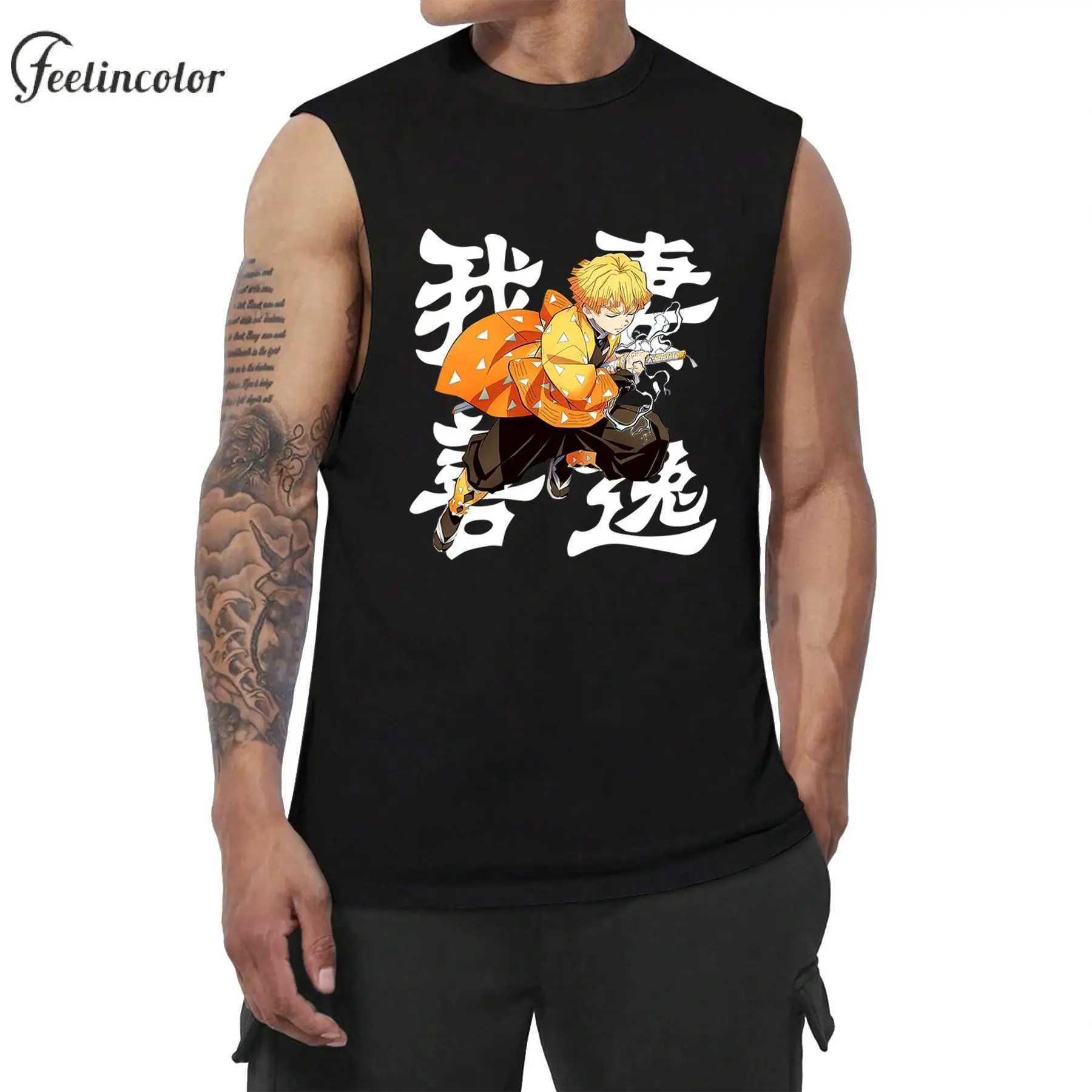 Tanjiro Kamado Mens Graphic Shirt Japanese Anime Printing Tank Top Zenitsu Agatsuma Sleeveless Tee Inosuke Hashibira Streetwear X250324
