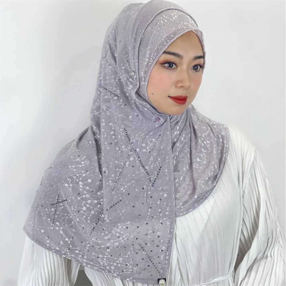 Hot Diamond Muslim Wen Instant Headscarf Long Scarf with Hoop Needleless Scarf Flash Headscarf Islamic Tassel Packaging Stopper X250324