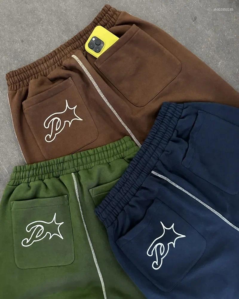 Men's Pants Y2K Man Cargo Joggers Vintage Casual Embroidered Cotton Sweatpants Men Women Fashion Wide Leg Merican Streetwear