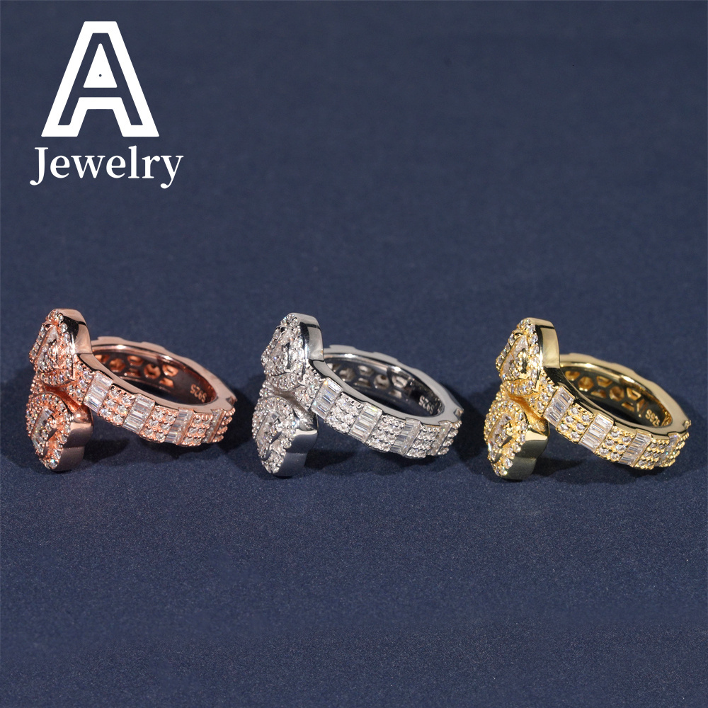 Baguette Double Heart Ring Moissanite Championship Ring sterling silver rings for men hip hop Fine Jewelry Unisex