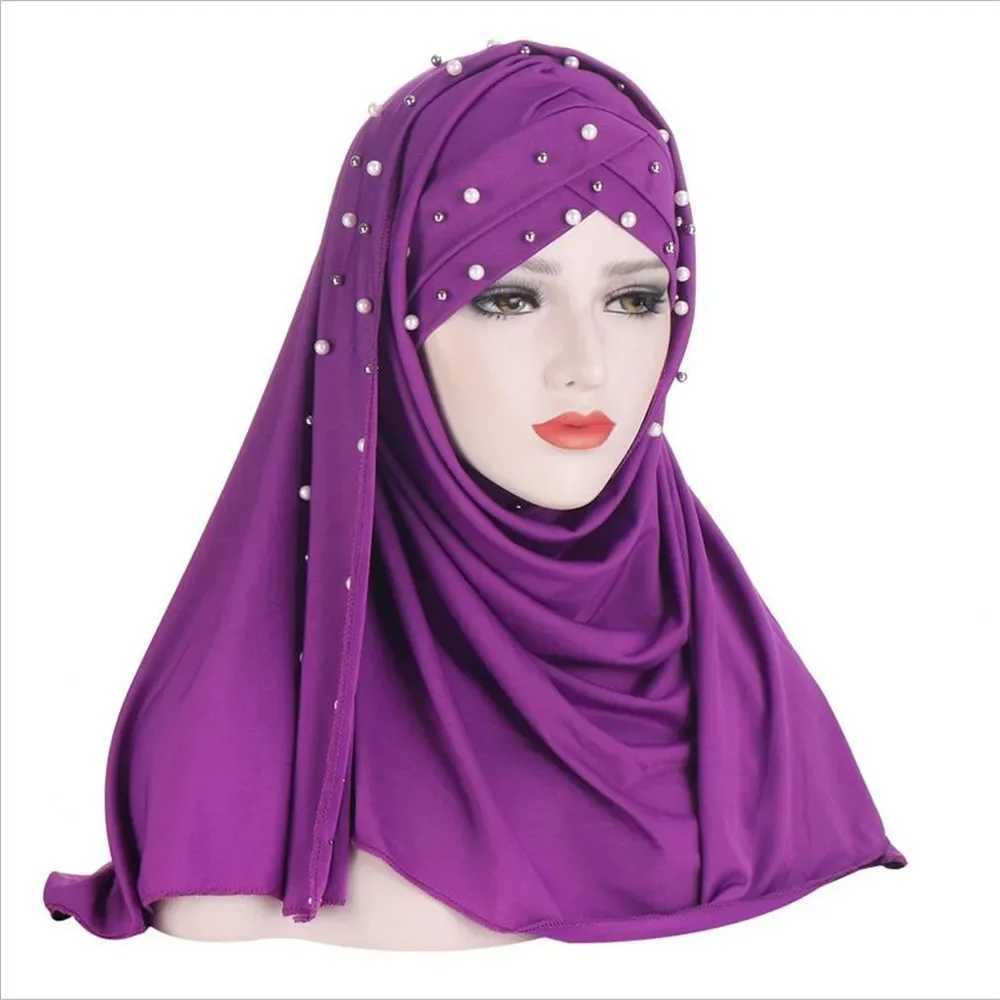 Pure Bubble Cross Scarf Headscarf Wrapped in Solid Color Instant Shawl Foam Female Muslim Headscarf Ready to Wear Accessories at Any Time X250324