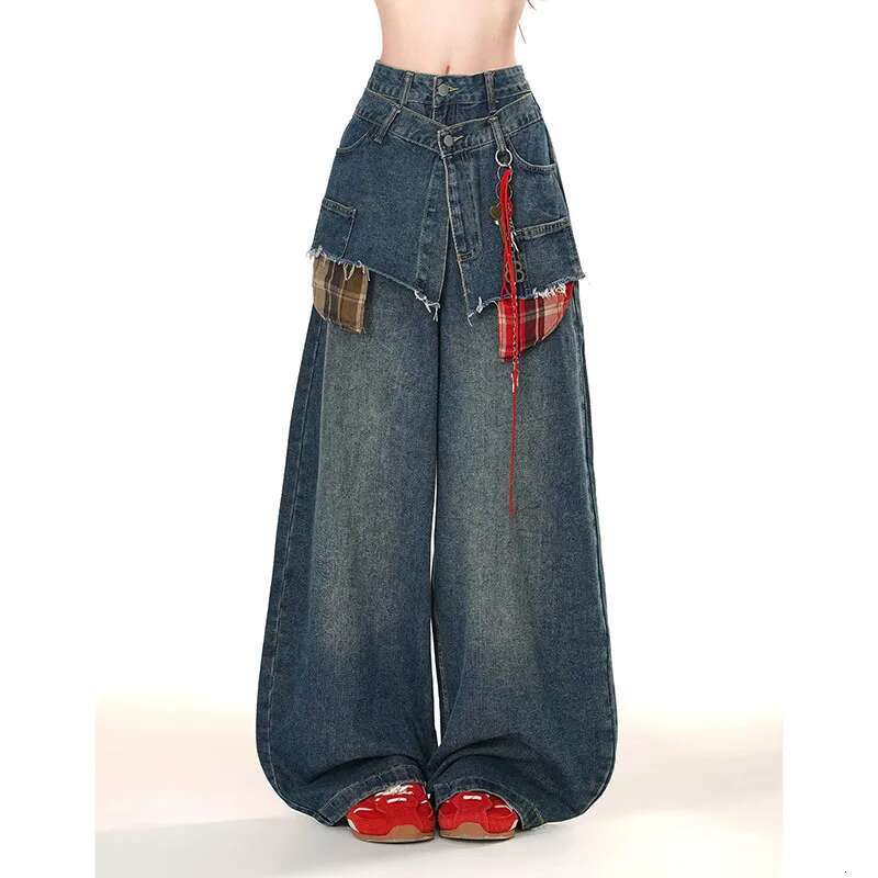 Street Popular Loose Women Patchwork Y2k New Haruku Vintage Oversized Wide-Leg Pants Couple High Waist Jeans 2025