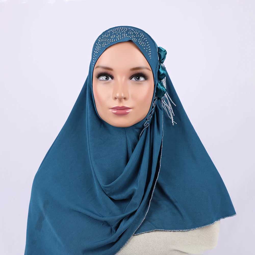 Light Purple Floral Muslim Hijabs High Quality Instant Turbine Spring/Summer Womens Solid Color Scarf Packaging Gift X250324