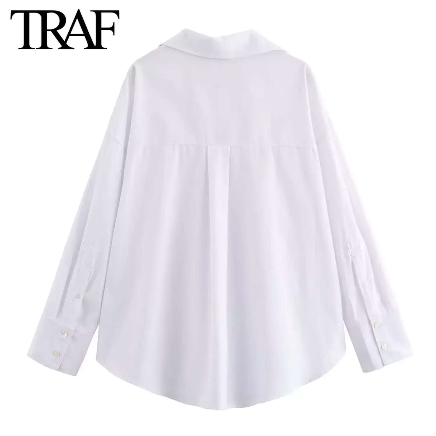TRAF Women Fashion Spring Cotton Oxford Long Sleeve Single-Breasted Lapel Blouse Street Clothing Shirt Chic Ladies Tops Mujer
