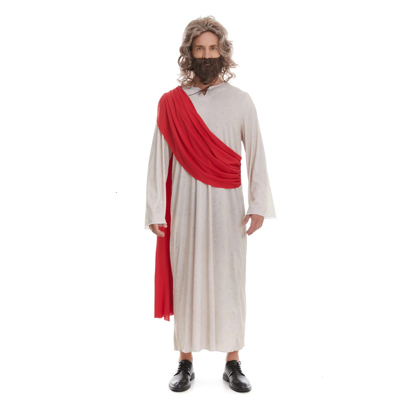 Nativity Scene Jesus Role-Play Suit - Comprehensive Uniform of Dress, Waistband, Headgear, and Facial Hair for Kids quantity