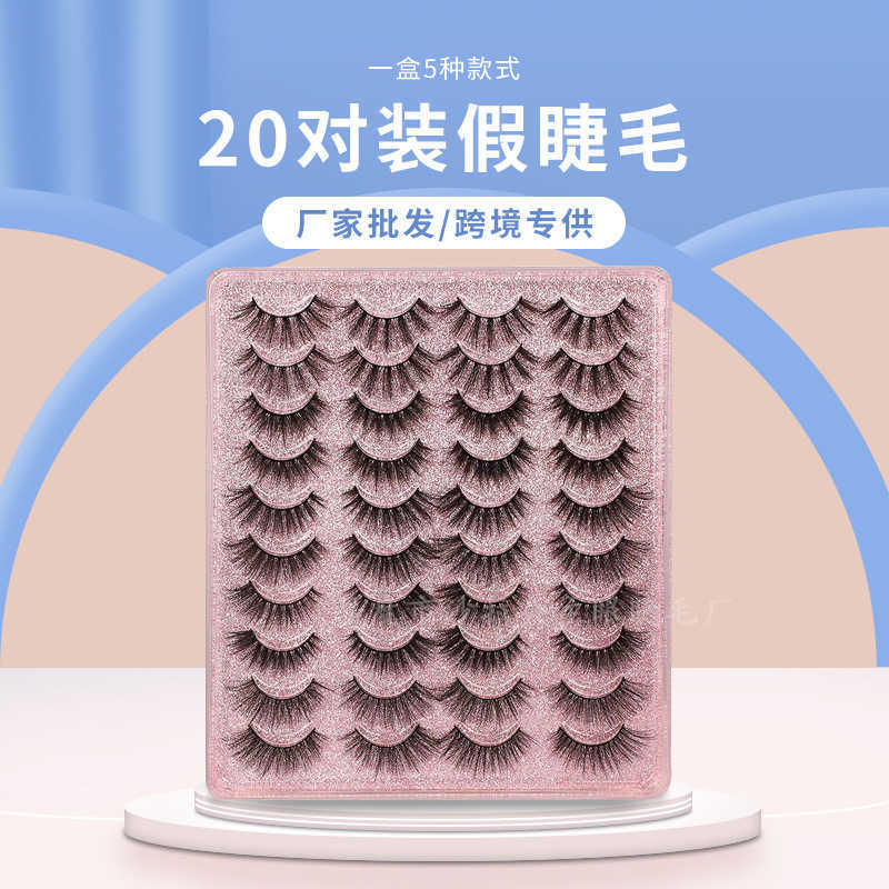 20 pairs of fake eyelashes imitating mink mixed styles thick and curly fake eyelashes curled eyes elongated tails W250324