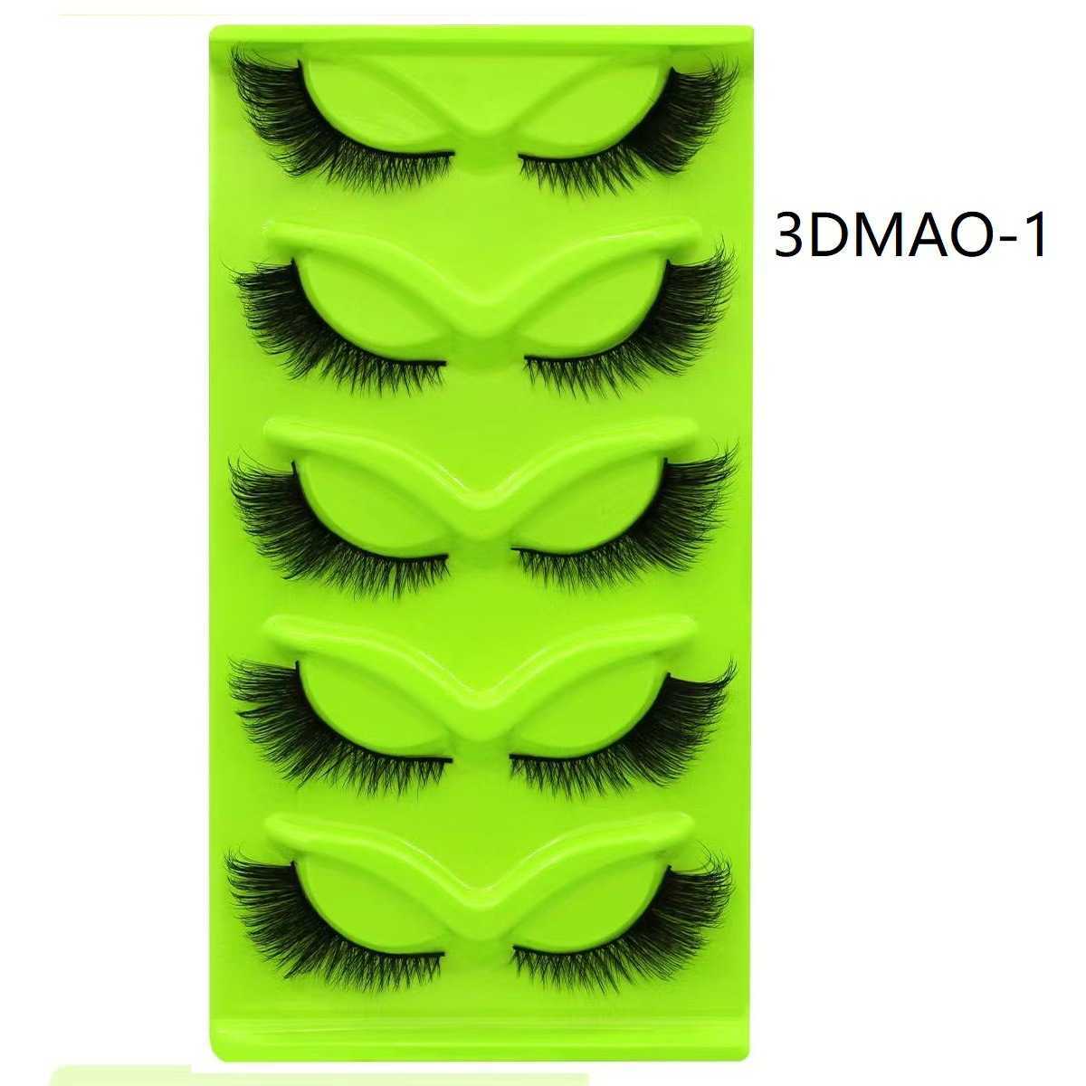 Slant Flying 5 Pair Set Green Fox Eyes Cat Eyes False Eyelash Thick Curling Simulation Fox Eyelash W250324
