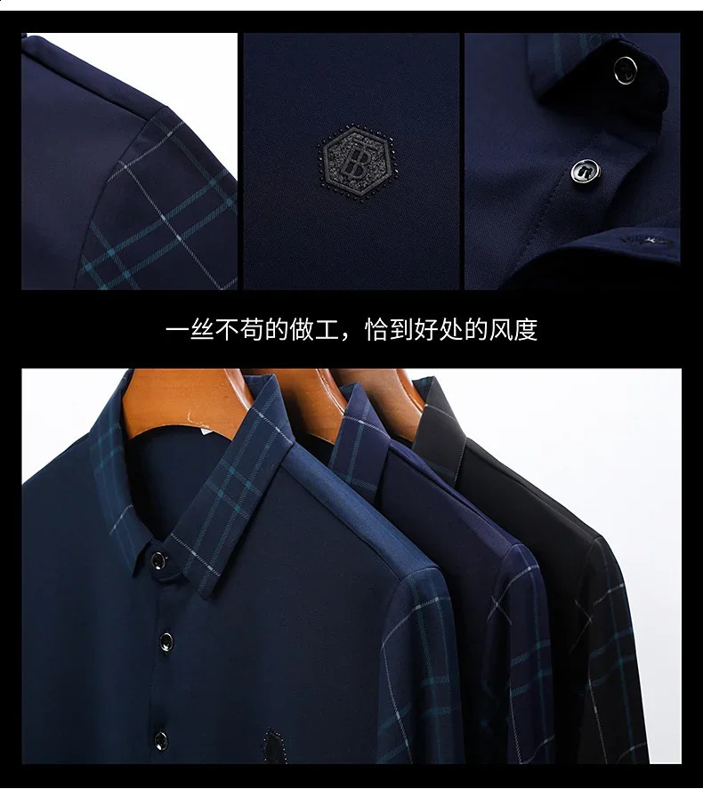 Spring and summer mens long sleeved Tshirt middleaged elderly office polo shirt lapel slim fit plain fashionable top casual 250321