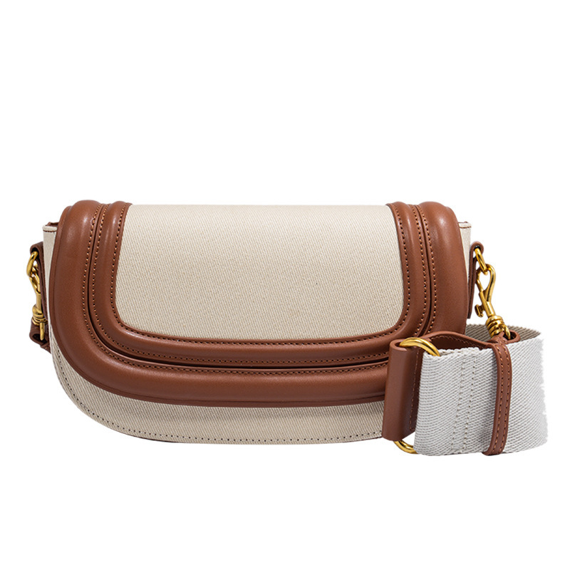 Saddle New Women S Fashionable And Versatile Broadband Contrasting Canvas Bag Single Shoulder Crossbody Bag