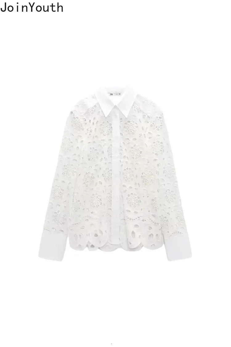 White Hollow Out Women Shirt 250318