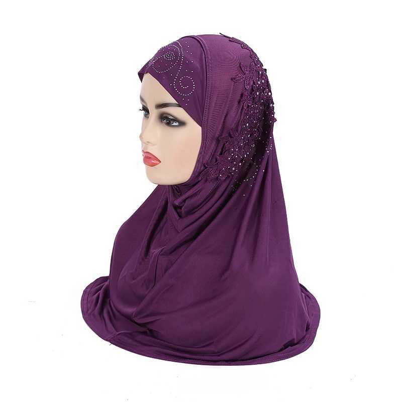H027 Beautiful teenage Gils Muslim headscarf with lace and stone Islamic scalp razor hat please include on the packaging of Ramadan gifts X250324