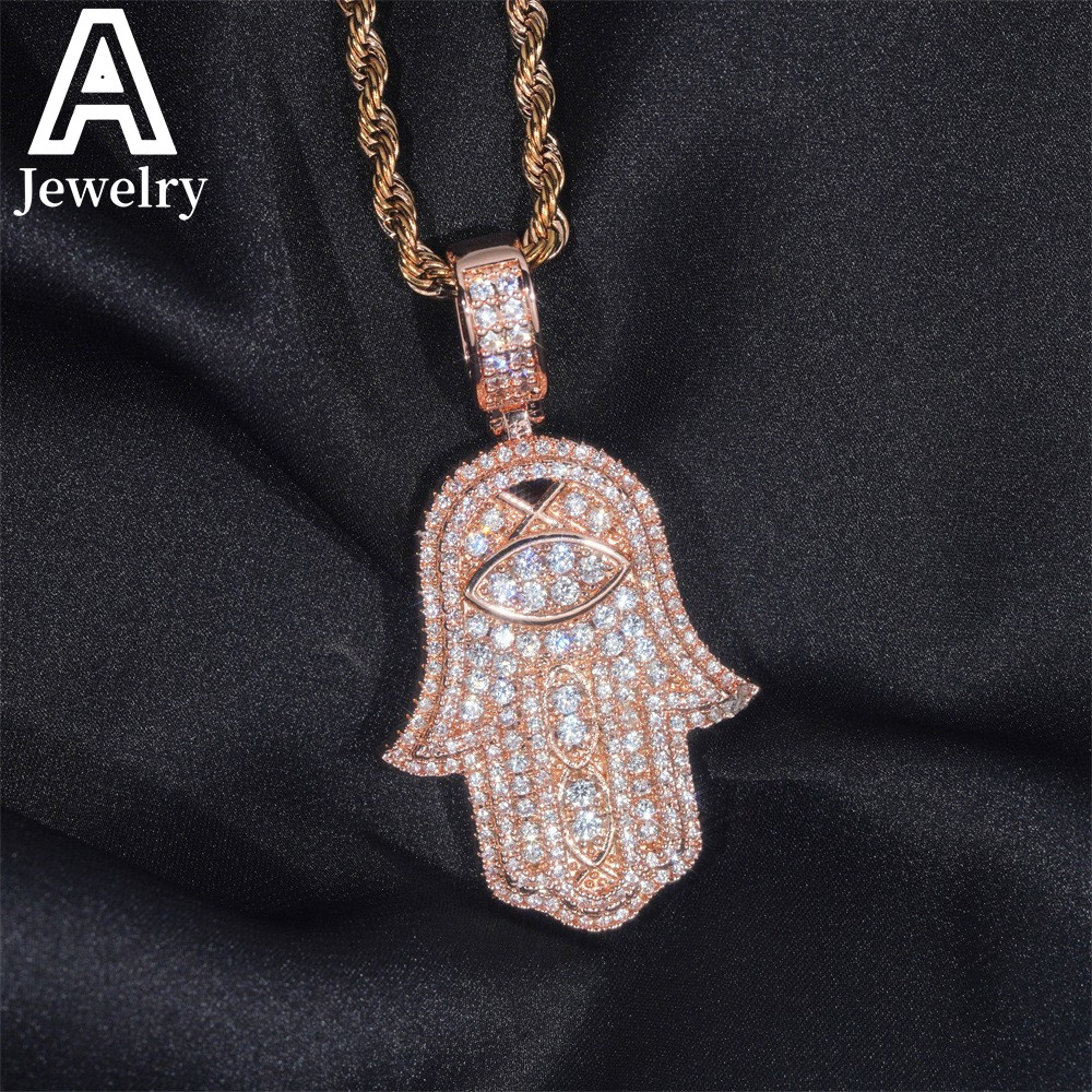 Iced out jewelry 925 Sterling Silver Pendants Hip Hop Jewelry Moissanite Hamsa Hand Charm Pendants