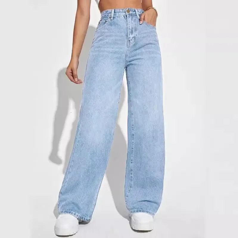 High waist slim straight leg jeans suitable for women crossborder high slimming long model 250324