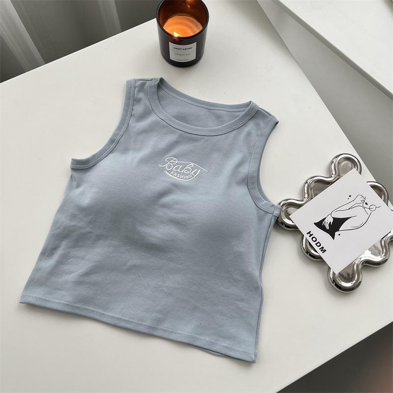 2025 New Spicy Korean Edition Pure Cotton Designer Embroidered Letter Vest Outdoor Sports Beach Chest Wrap Chest Mat Short Sleeve Women's Anti Gl