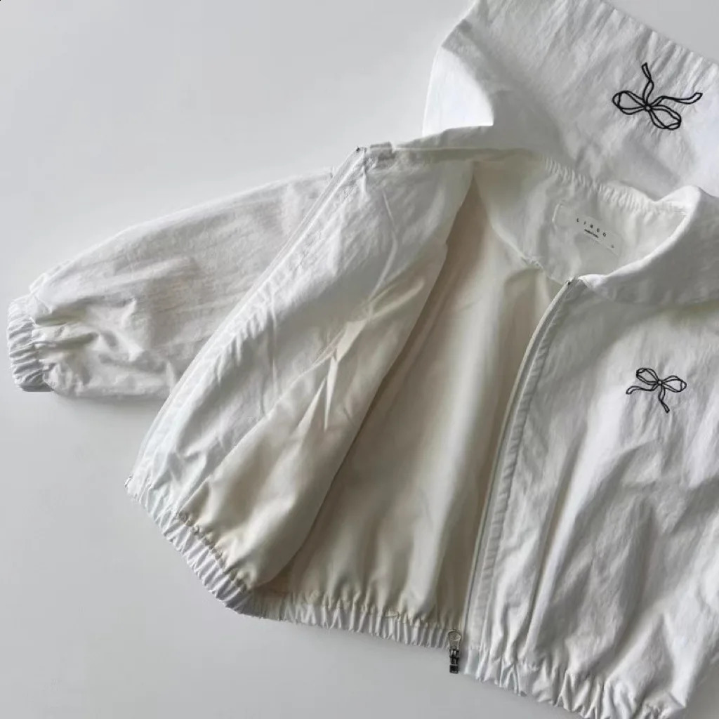 Spring Baby Girl Cute Bow Coat Baby Navy Blue Collar Jacket Childrens Zipper Jacket Fashion Baby Coat Childrens Clothing 250324