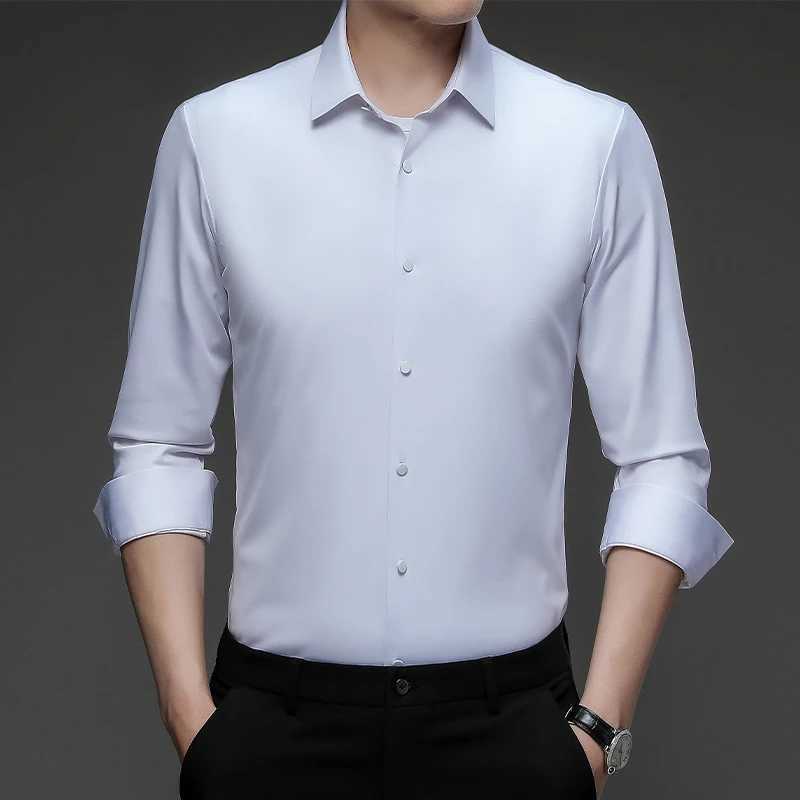 High quality stretch wrinkle resistant mens shirt long sleeved dress mens slim fit social business shirt striped shirt S-5XL X250324