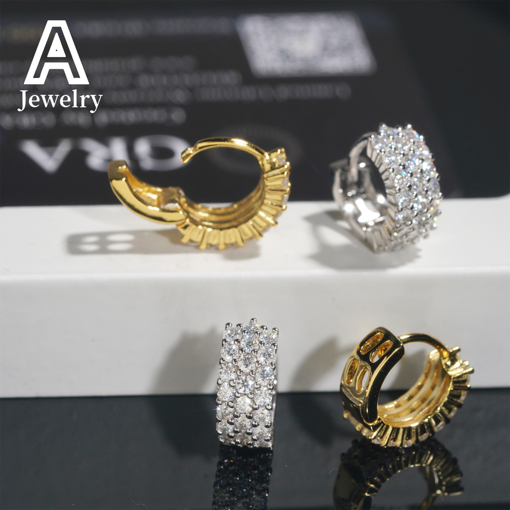 Europe and the United States popular S925 silver moissanite round simple earrings for men and women hip hop earrings