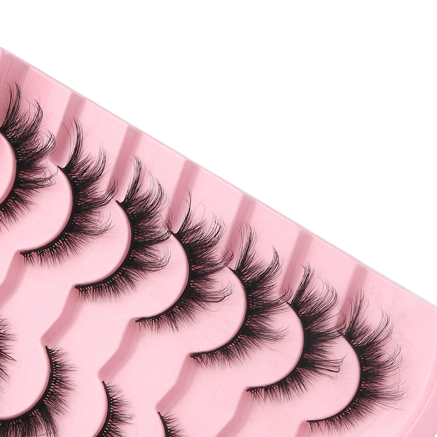 Cat eye fox series diagonal flying false eyelashes 7 pairs set thick and exaggerated curled multi-layer one-piece eyelashes W250324