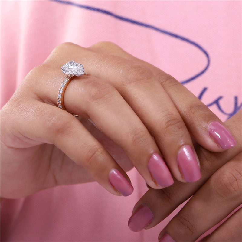 Jewelry 0.70 Carat Pear Cut Lab Diamond Halo Two Tones Fashion Style Engagement Solid Gold Ring For Women 18K 14K Real Gold