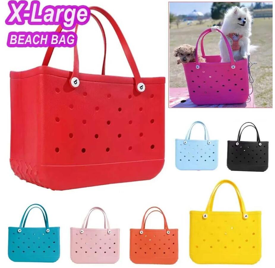XL Shopping Bags Waterproof Bogg Beach Bag Solid Punched Organizer Basket Summer Outdoor Water Park Handbags Large Women's Stock Gifts