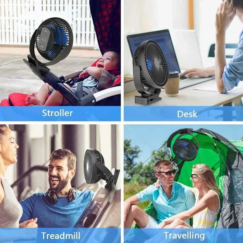 10000mAh 8-inch rechargeable USB desktop fan portable clip on fan 4-speed low-noise air circulation USB fan Z250324