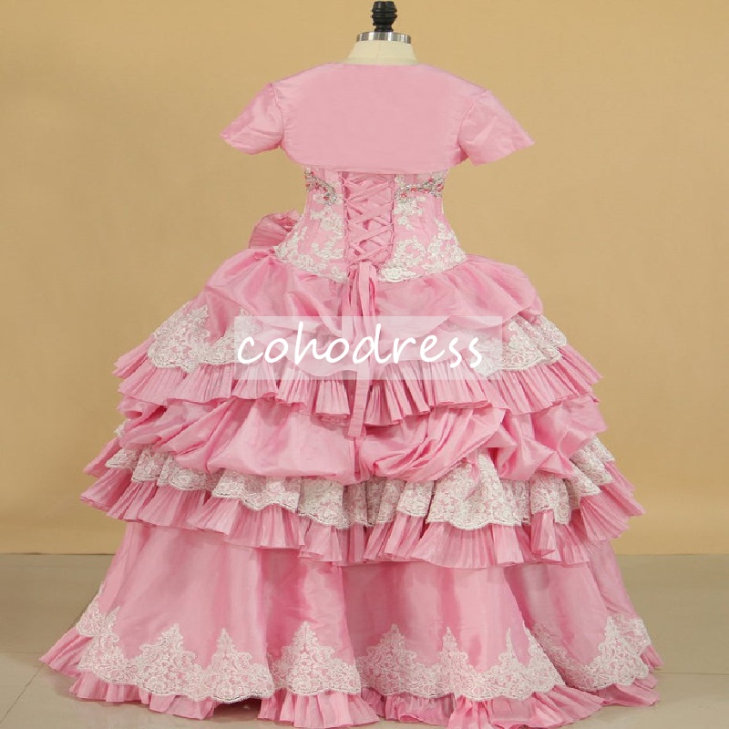 Renaissance Victorian Pink Prom Dress With Jacket Retro Bustle Rococo Evening Dress Lace Historical European Party Costume Masquerade Obsessed Formal 