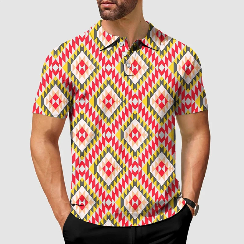 2025 Paley Pattern Mens Polo Shirt Short Sleeve Collar Soft Golf Tshirt Casual Outdoor Sports Hawaii 250311