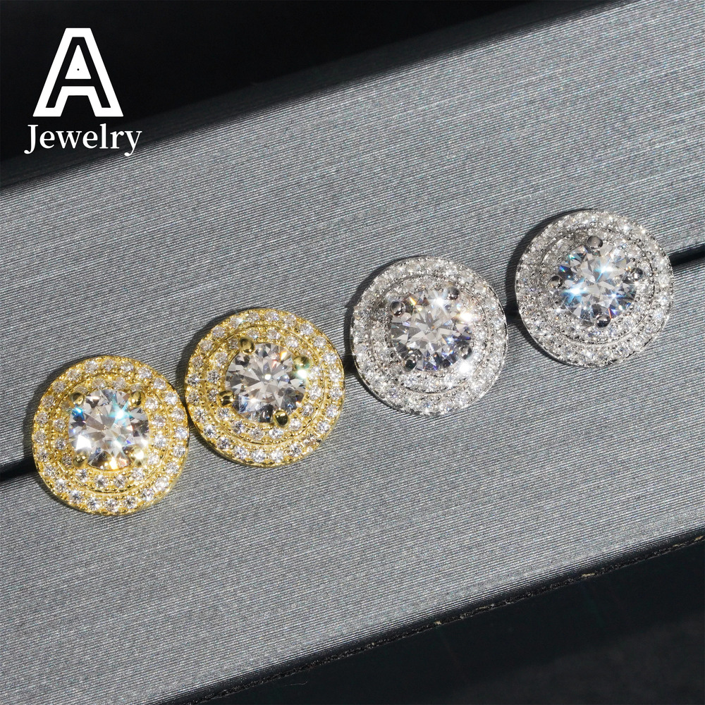 Ready to ship Jewelry Wholesale Round Circle ear studs 925 Rhodium Plating jewelry moissanite stud earring