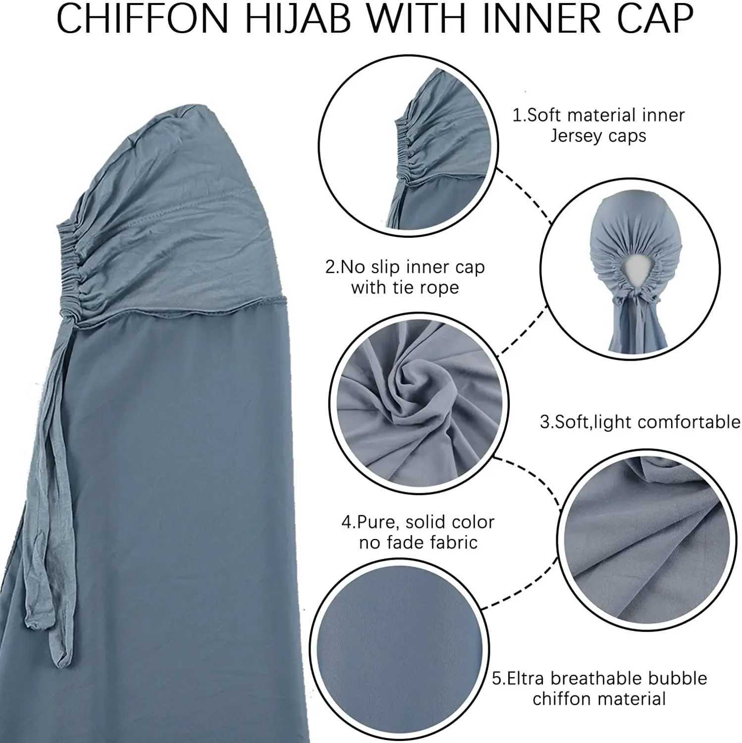 Regular chiffon shawl with Jersey bottoms cap Islamic inner scarf elastic headscarf cover turbo bag X250324