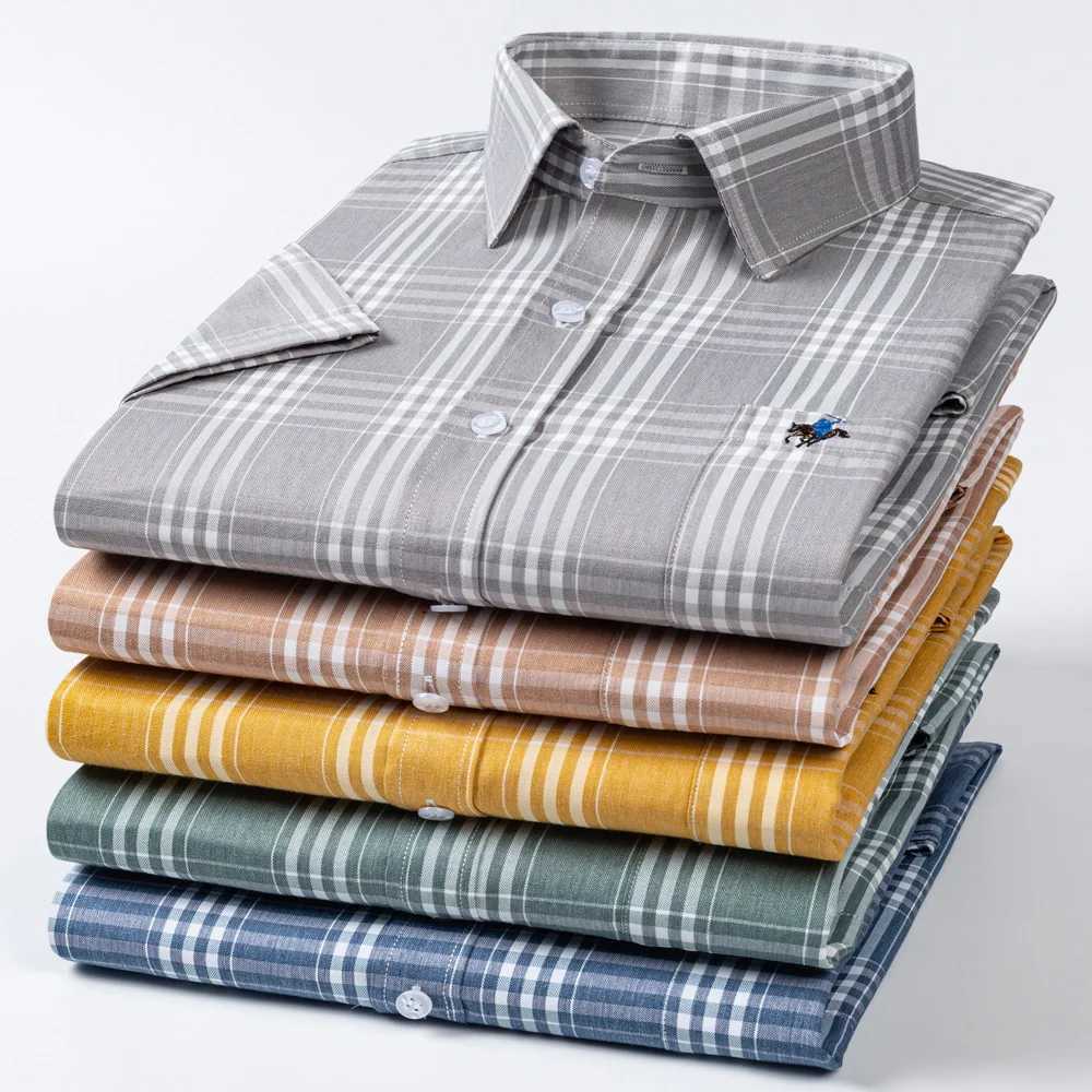 Embroidery mens plain short sleeved shirt - retro design single chest pocket - perfect for fashionable summer outdoor wear X250324