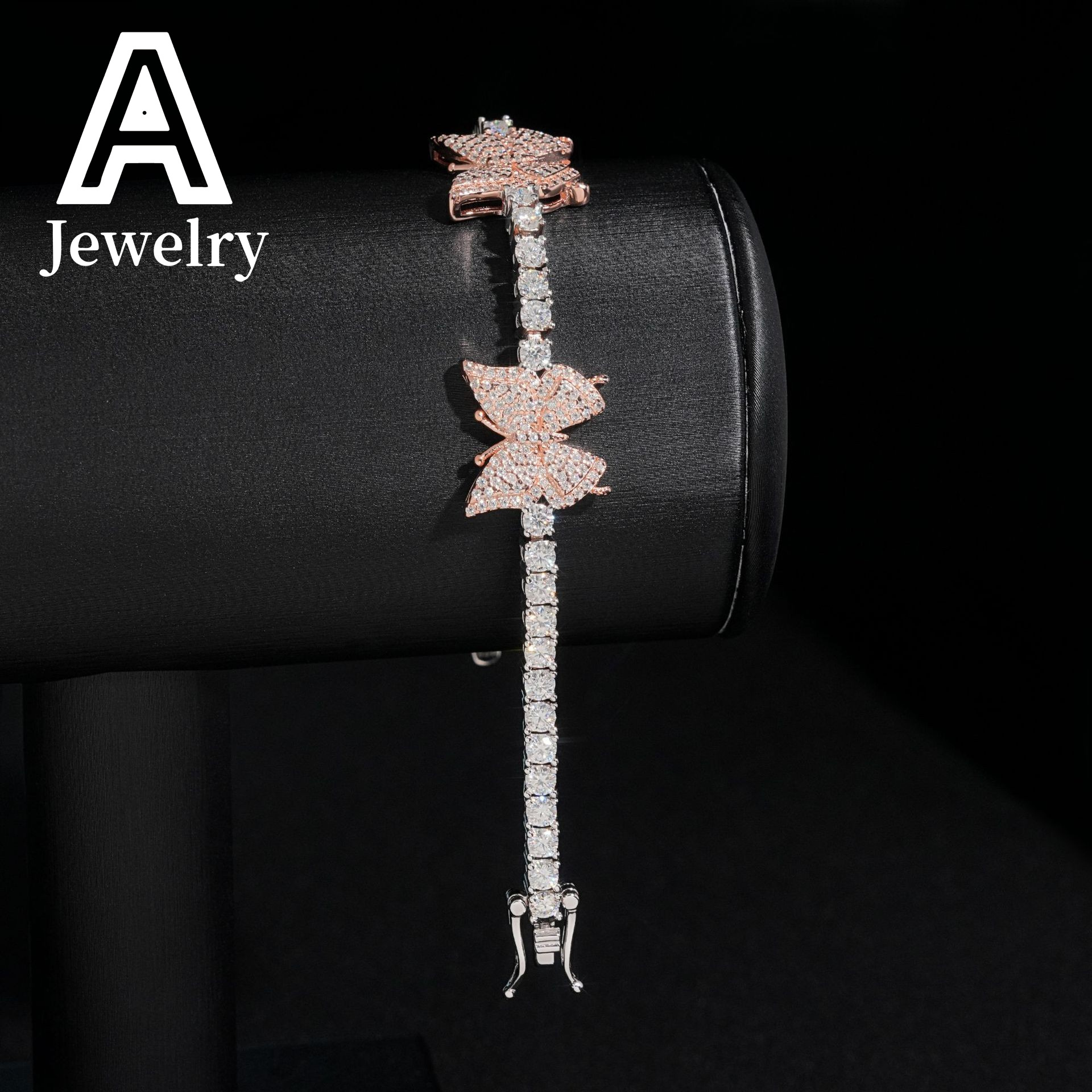 New Arrival Fashion Special Hip Hop Two Tone Rose Gold 925 Sterling Silver 3MM Moissanite Butterfly Tennis Bracelet