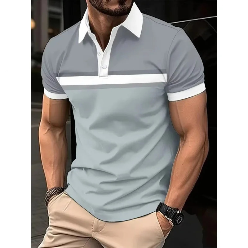3D Printed Stripes Geometry Polo Shirt For Men Color Block Graphics Short Sleeves T-shirt Casual Button Tops Loose POLO Shirts 250324
