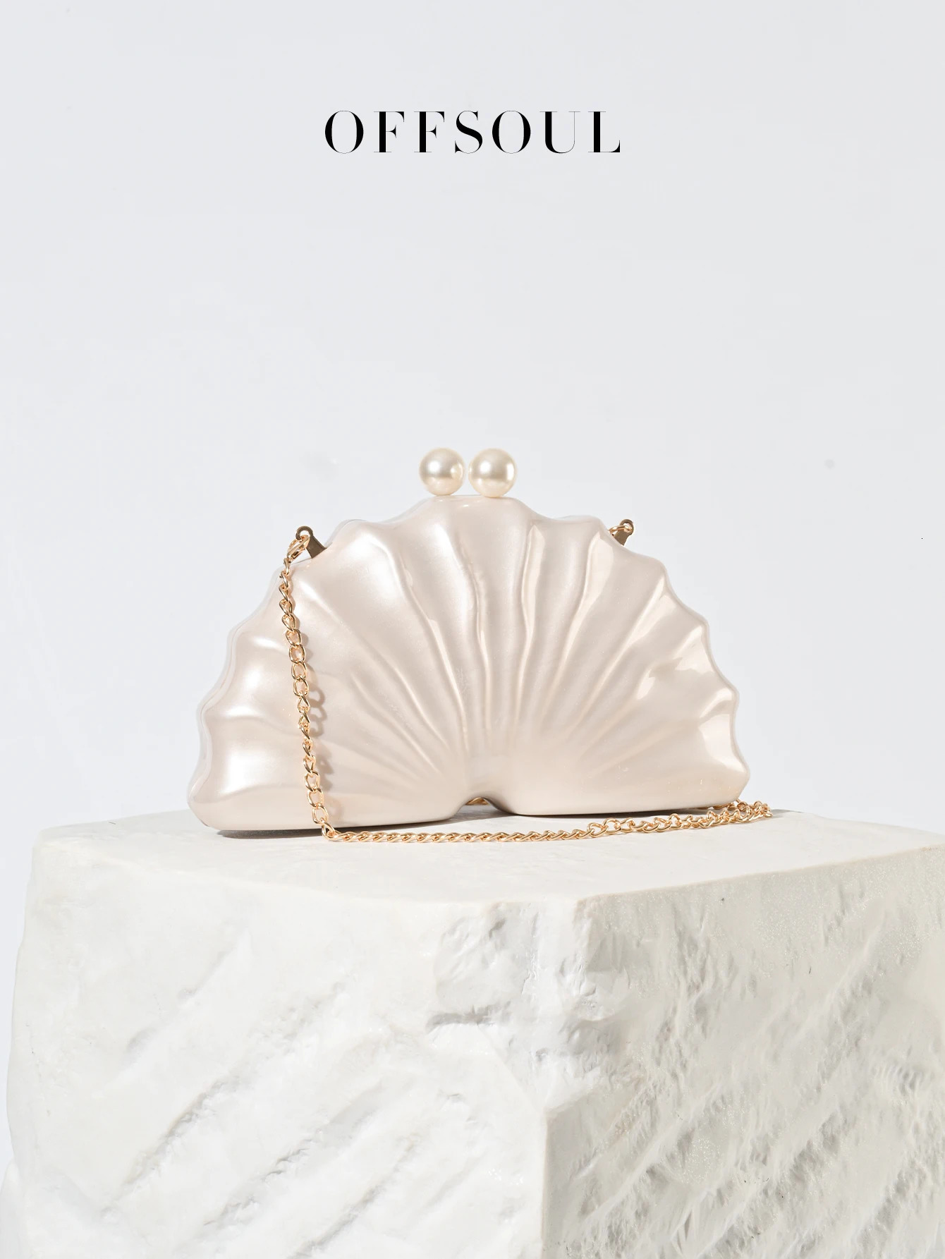 Vintage Lychee acrylic shell shape pearl detachable banquet clutch Versatile wedding dinner chain clutch 250320