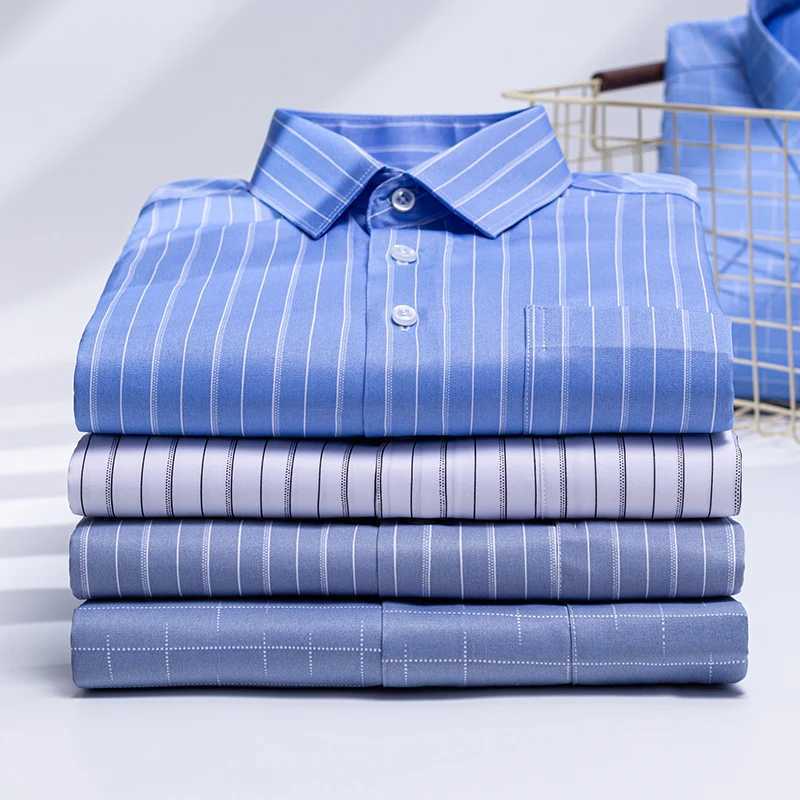 New stretch wrinkle resistant striped mens shirt long sleeved dress suitable for plain weave mens slim fit social business shirt S-5XL X2503241