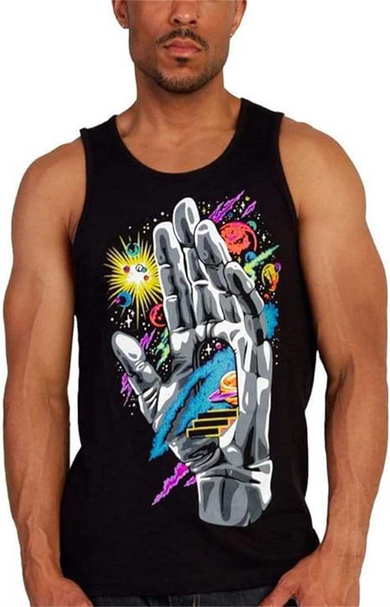 3D black graffiti mens summer street quick drying mens vest sleeveless round neck plus size top 6XL sports vest X250324
