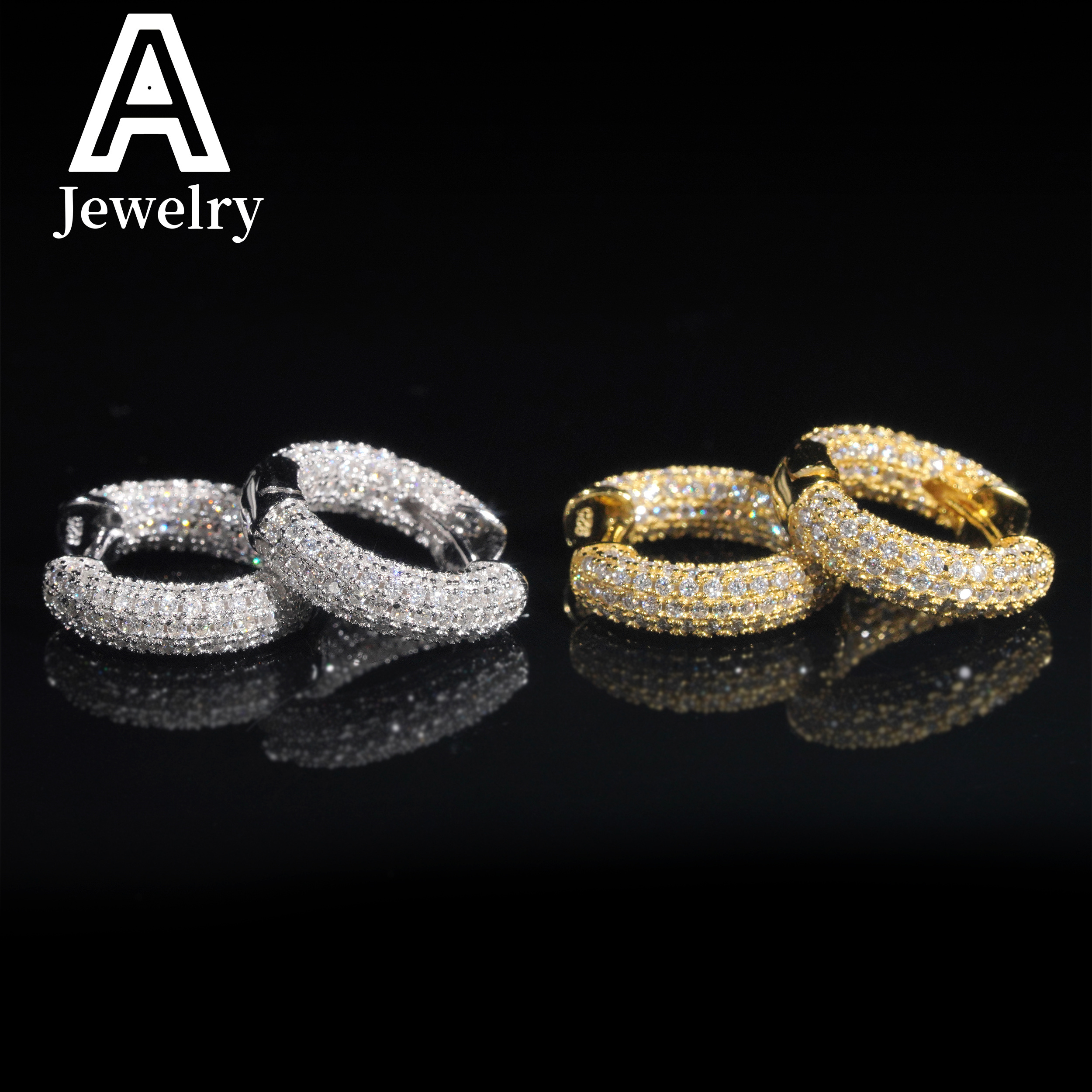 Fine jewelry Moissanite Diamond Earrings 925 Silver Jewelry Trendy Hip Hop Hoop Ear rings 3 Rows Diamonds For Men Women