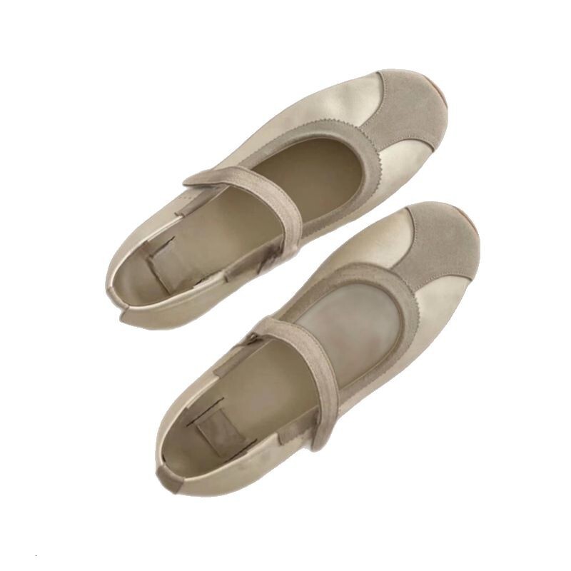 2025 New Spring Korean Edition Silver Ribbon Velcro Women's Ballet Single Shallow Multi functional Comfortable Designer Fashion Casual Shoes