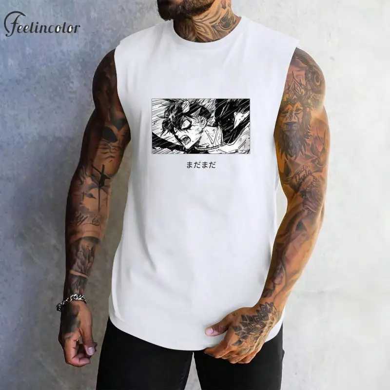 Black clover mens vest Asta printed vest black and white casual sleeveless T-shirt Japanese anime graphic T-shirt mens clothing X250324