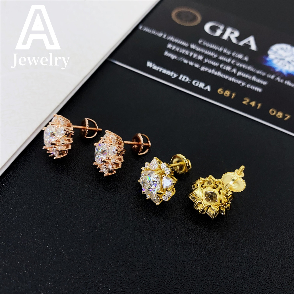 Brilliant VVS Lab Diamond Studs Hip Hop Silver Jewelry 925 Sterling Baguette cut Moissanite Diamond Ear rings For Men Women