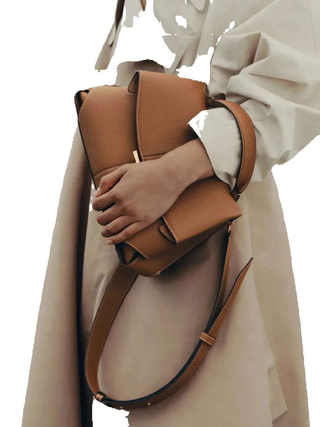 Genuine Leather Smile Mokiki Pleated Design Single Shoulder Large Capacity Commuting Carrying Crossbody Bag