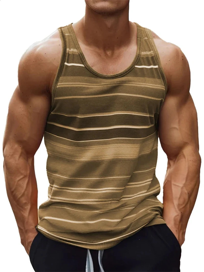 Funny 3D Color Stripe Printed Mens Tank Top Fashion Breathable Gym T-shirt Outdoor Run Fitness Sports Sleeveless Shirt Man Vest 250324